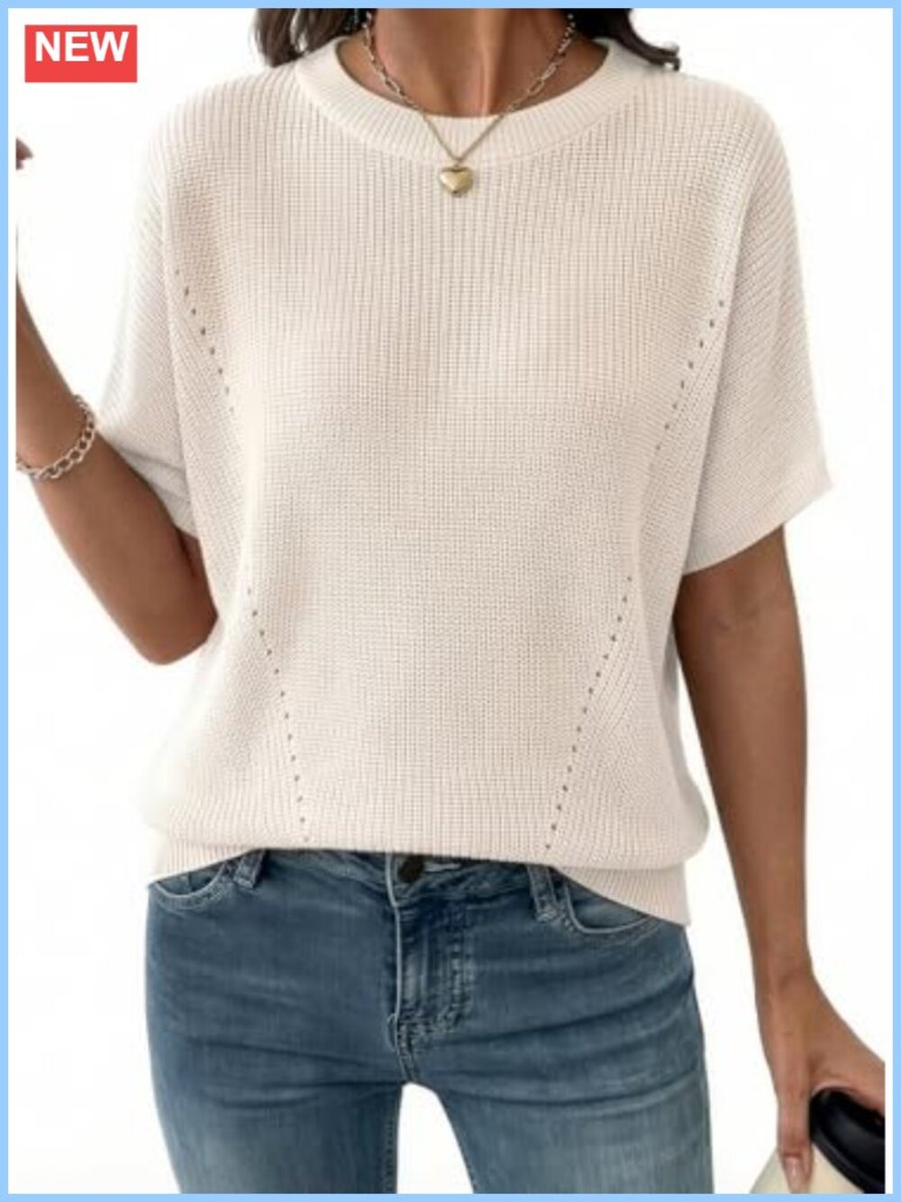 Women's Short Sleeve Ribbed Knit V-Neck Pullover Sweater Lightweight Loose Fit